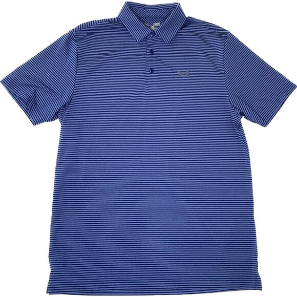 Under Armour M Striped Polo Navy Blue Heat Heat Loose - Picture 1 of 6